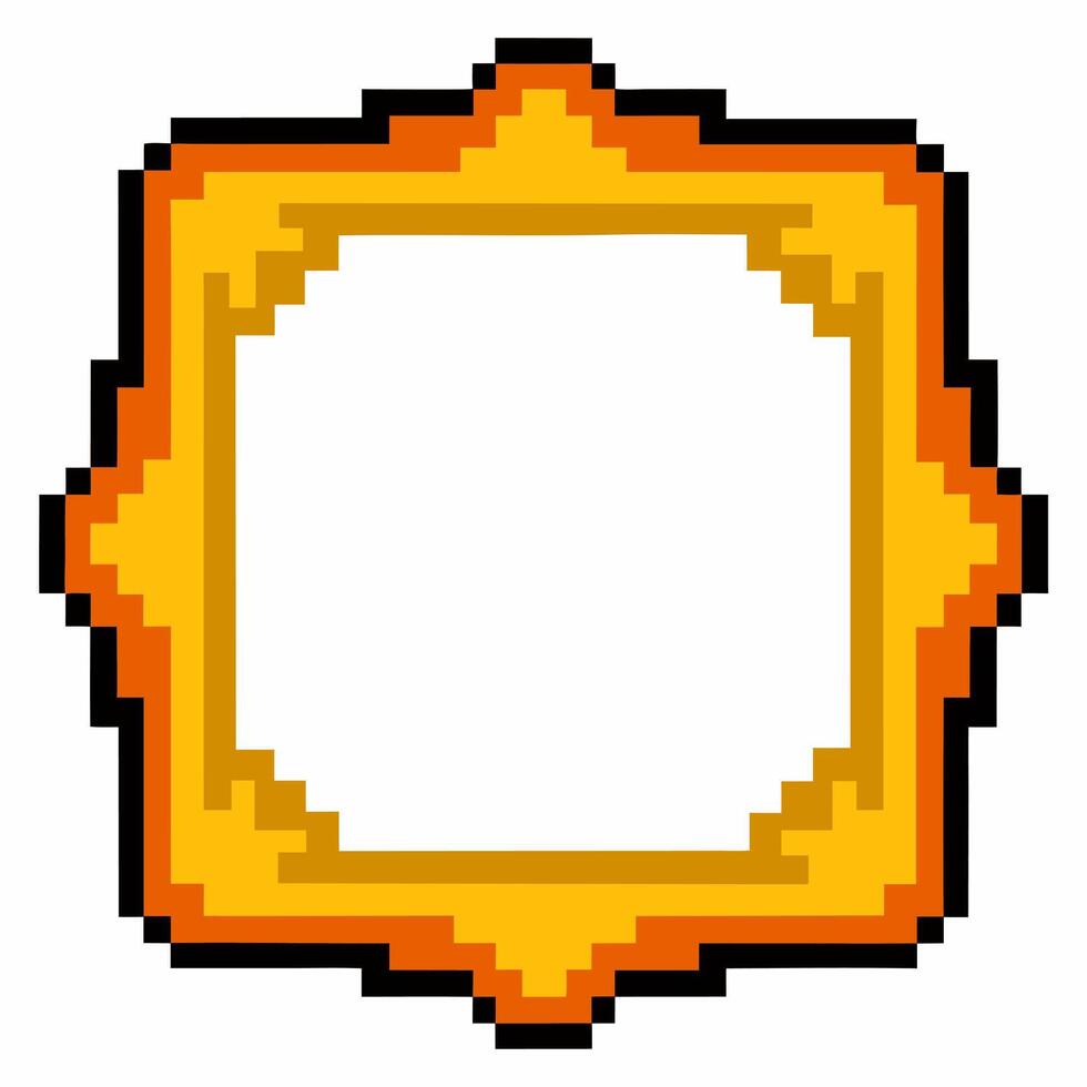 Pixel Art Gold Frame with Orange Accents in Retro Game Style vector