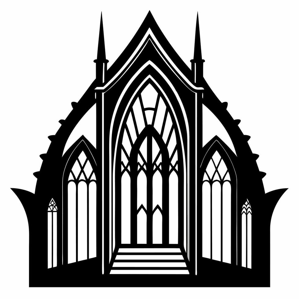 Gothic Cathedral Arched Windows Illustration in Black and White vector