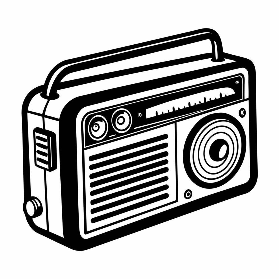 Retro Vintage Radio Illustration in Black and White Style vector