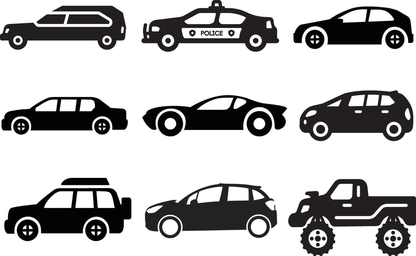 Black Vehicle Icons Set for Design vector