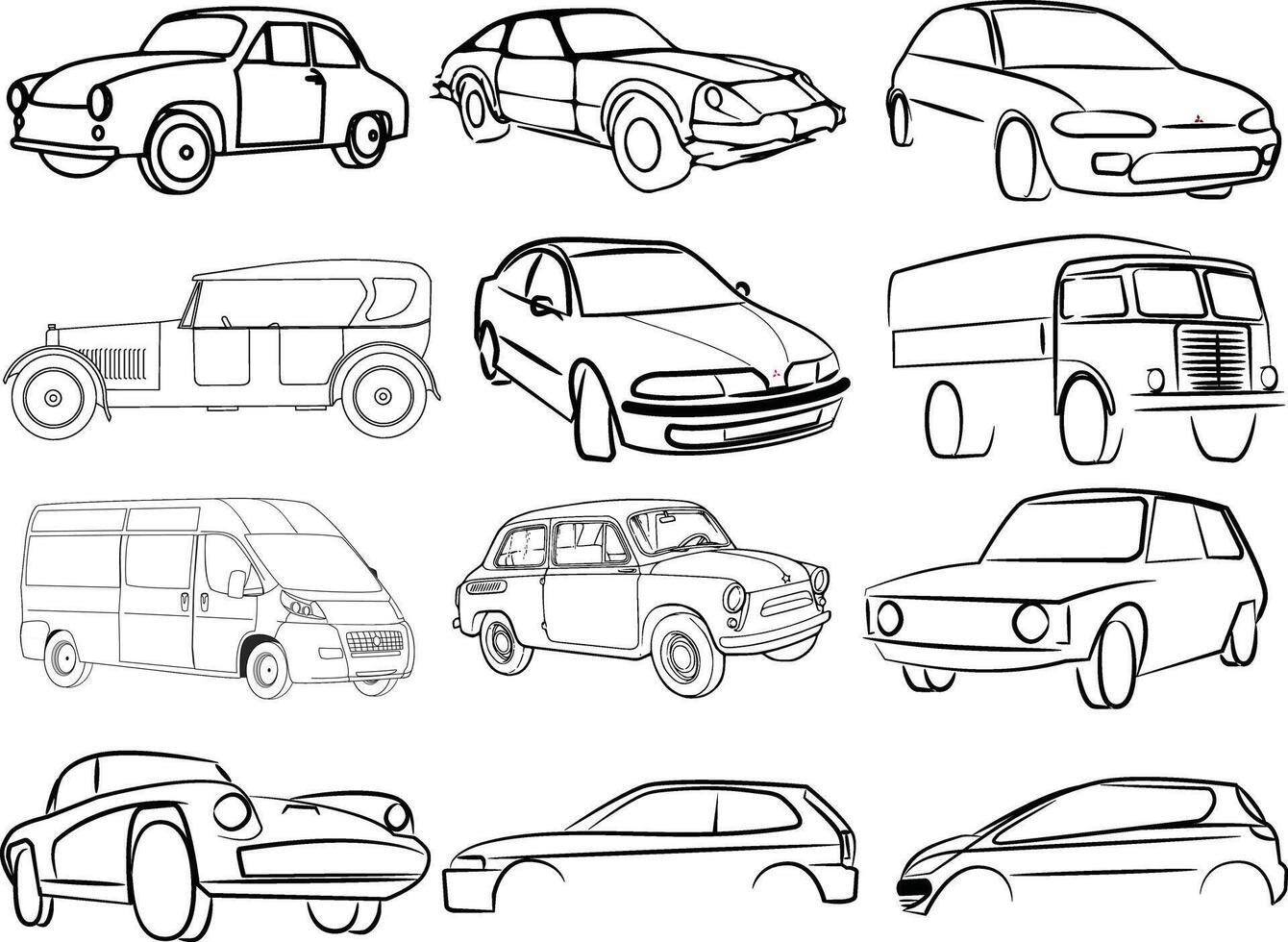 a set of different types of cars and trucks vector