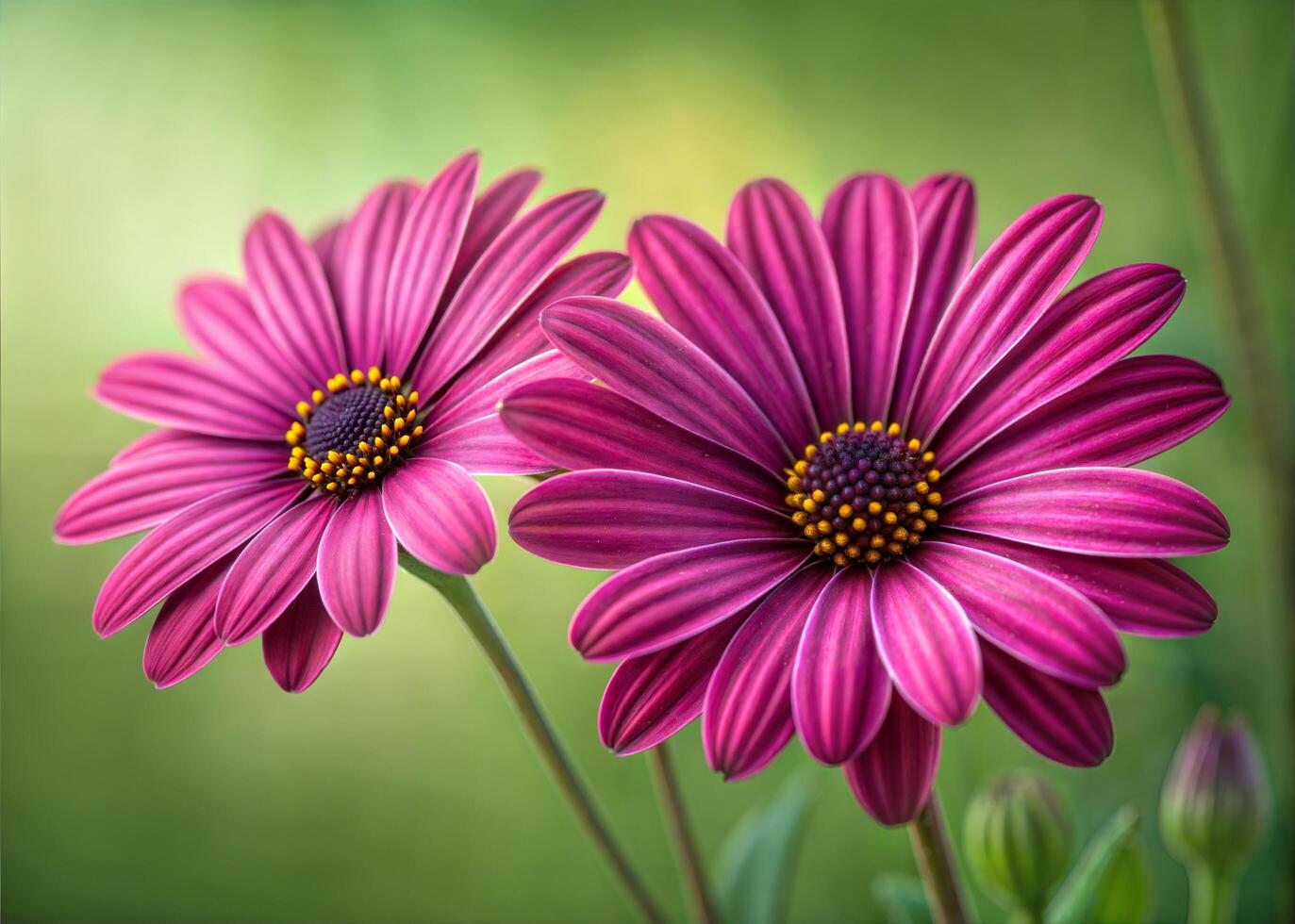 Ultra Realistic Macro Close Up of Magenta Pink Daisy Flowers in Spring Garden photo