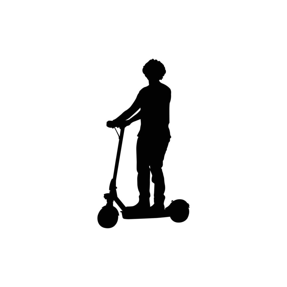 Silhouette of a curly haired man on scooter vector
