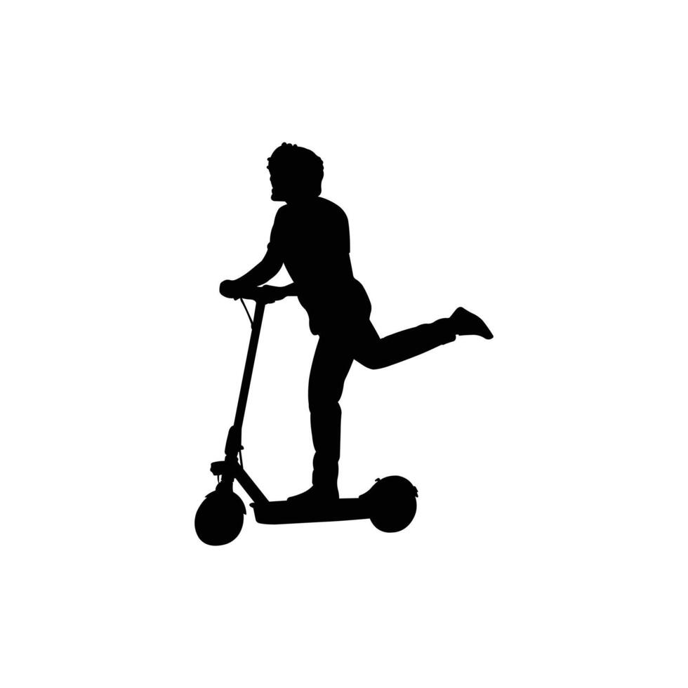 Man riding electric scooter silhouette vector