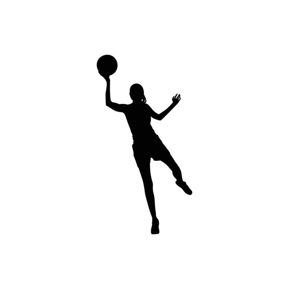 Girl basketball player raising arm silhouette vector