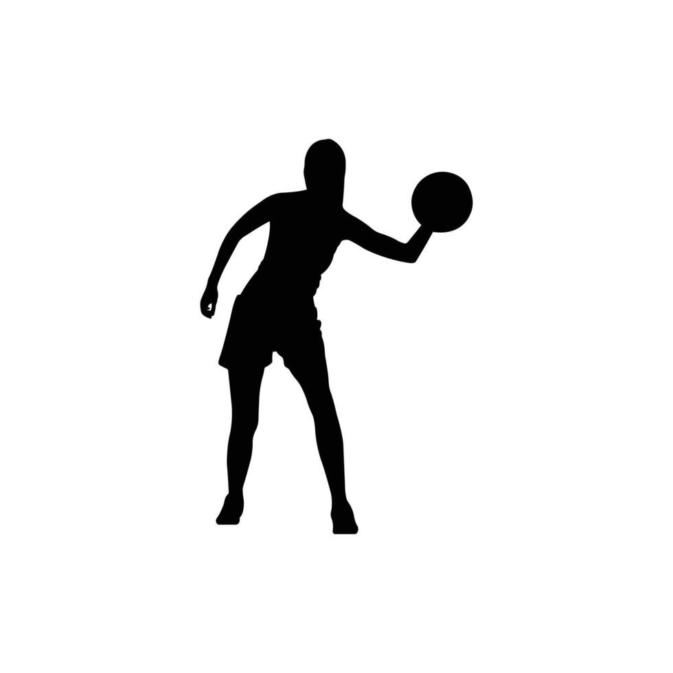 Girl basketball player dribbling pose silhouette vector