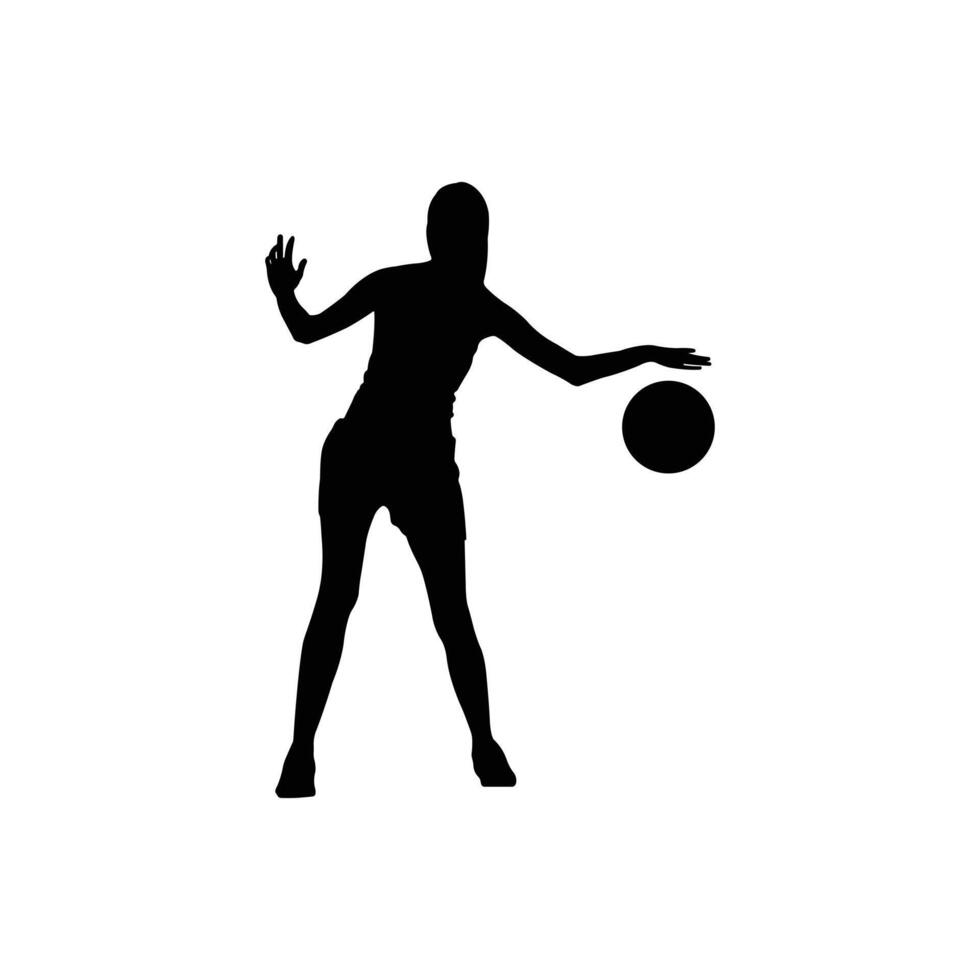 Female basketball player holding ball with one hand silhouette vector