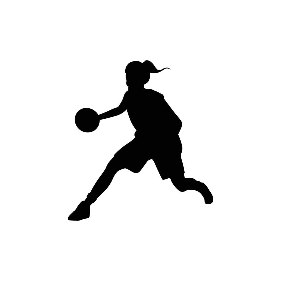 Female basketball player ready to shoot silhouette vector