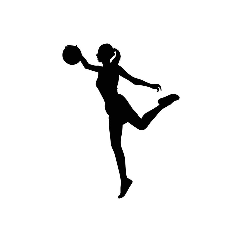 Basketball girl reaching up with ball silhouette vector