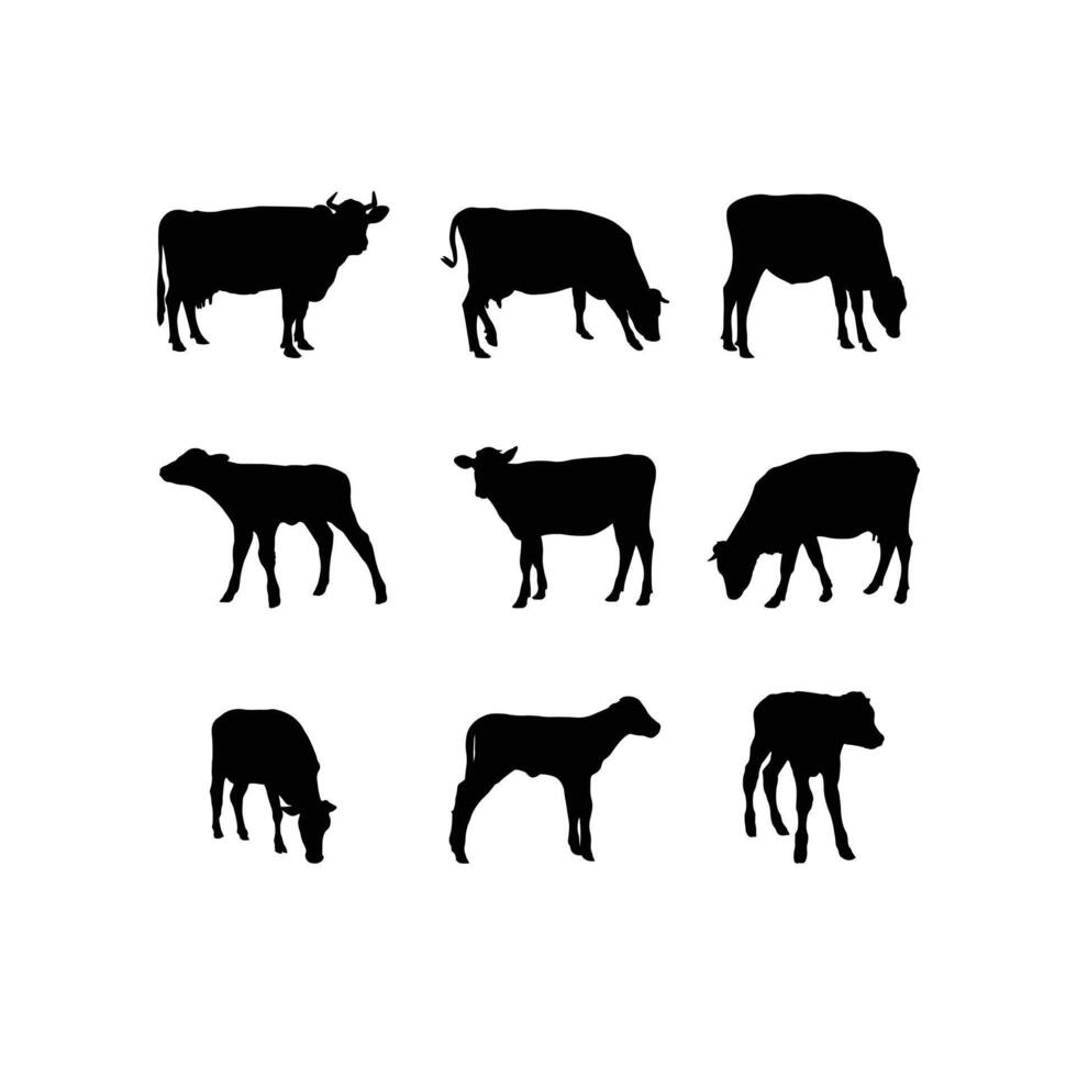 Bull and cow silhouettes with baby calf vector