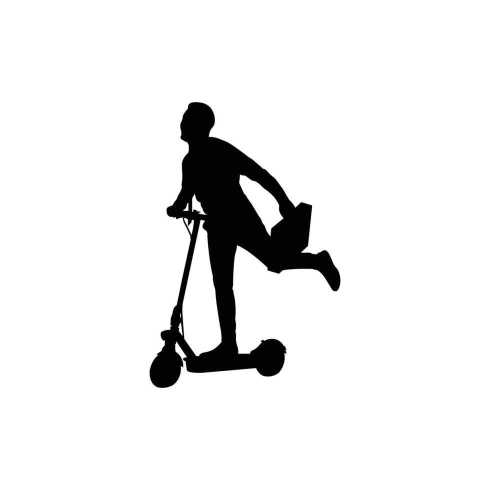 Businessman on scooter with briefcase silhouette vector