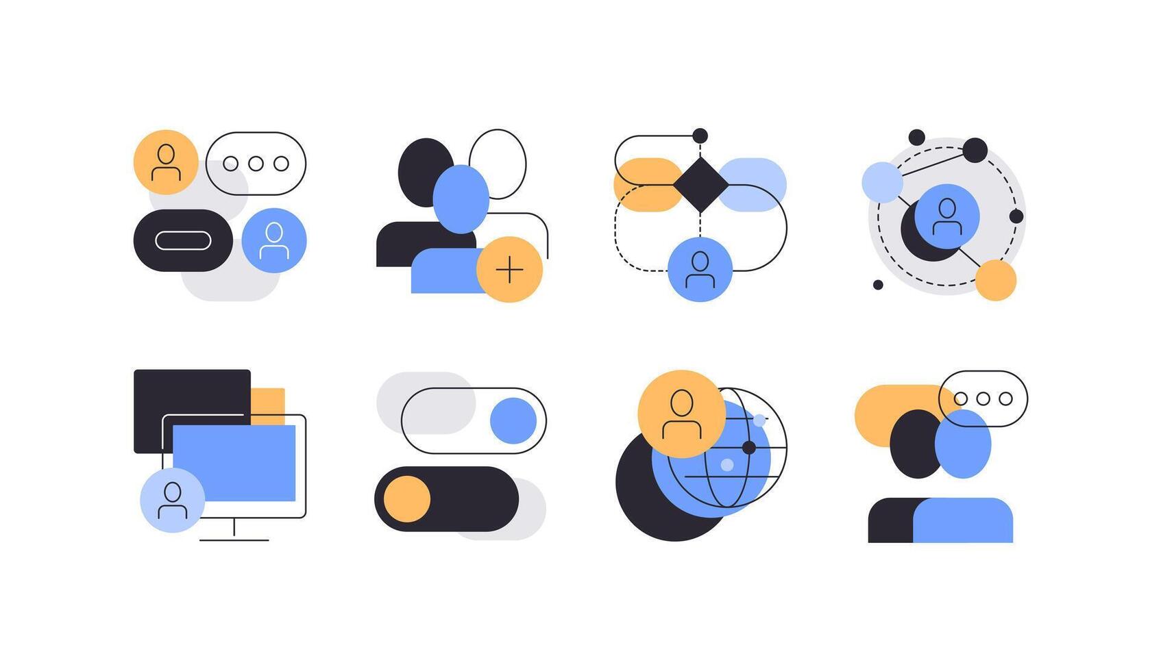 User interface and user experience. Digital and high tech projects development. Set of flat icons vector
