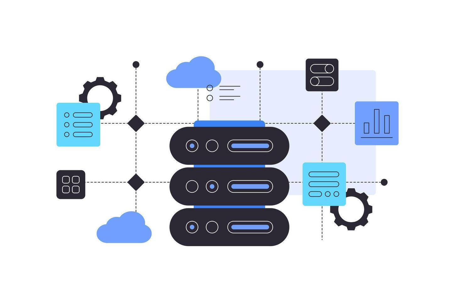 Server and data processes. Abstract infographic scheme vector