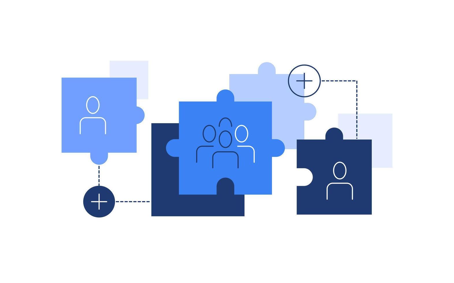 Human figures connected as puzzles. Social connections. Team concept vector