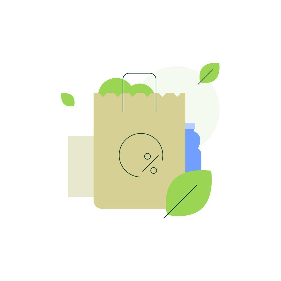 Zero waste. Use recyclable. Paper bag with green leaf. Eco-friendly concept vector