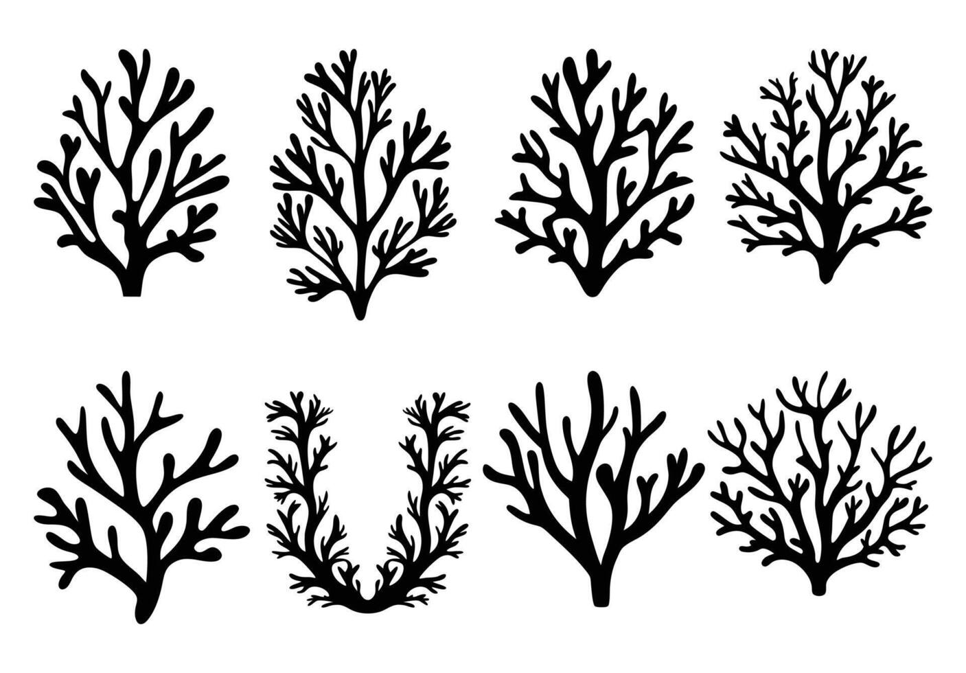 Coral Silhouette Collection Black Seaweed and Underwater Marine Set vector