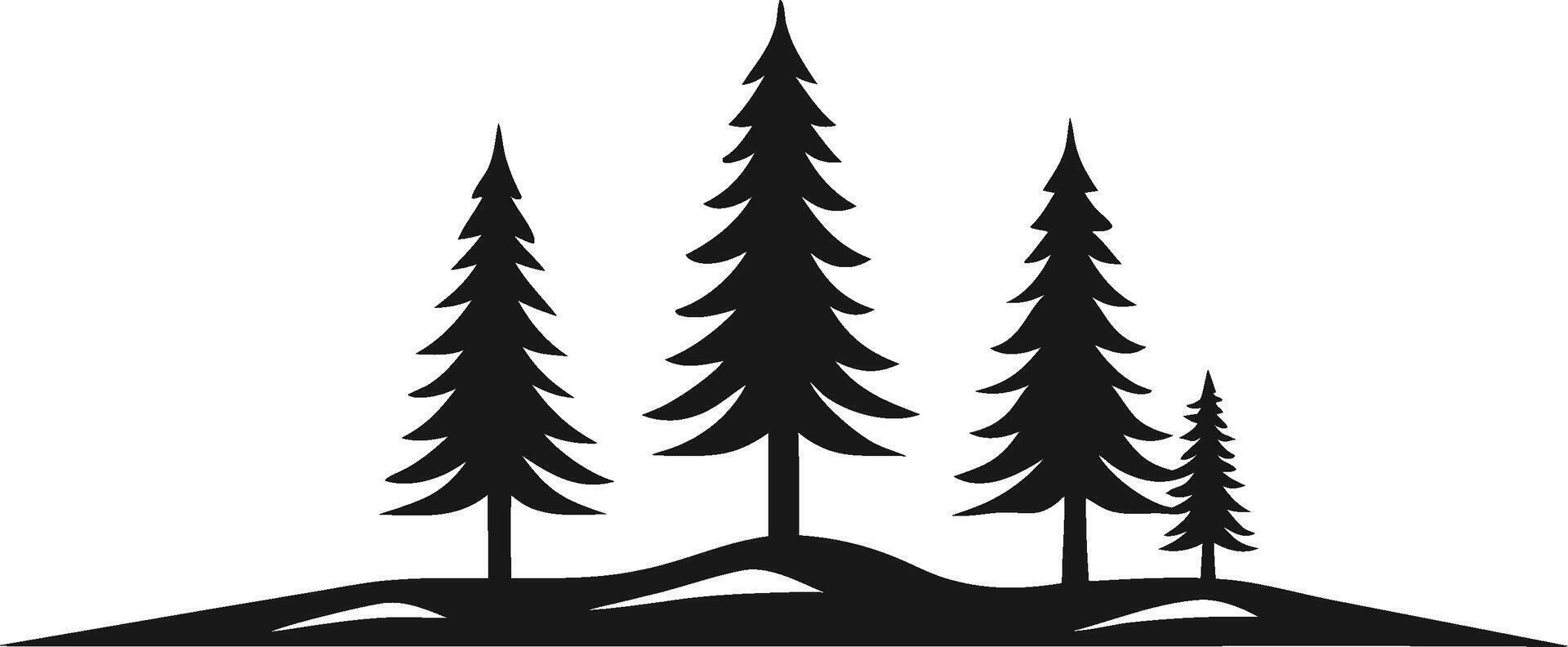 Pine Trees on Hills Silhouette Scenic Forest Landscape and Nature Illustration vector