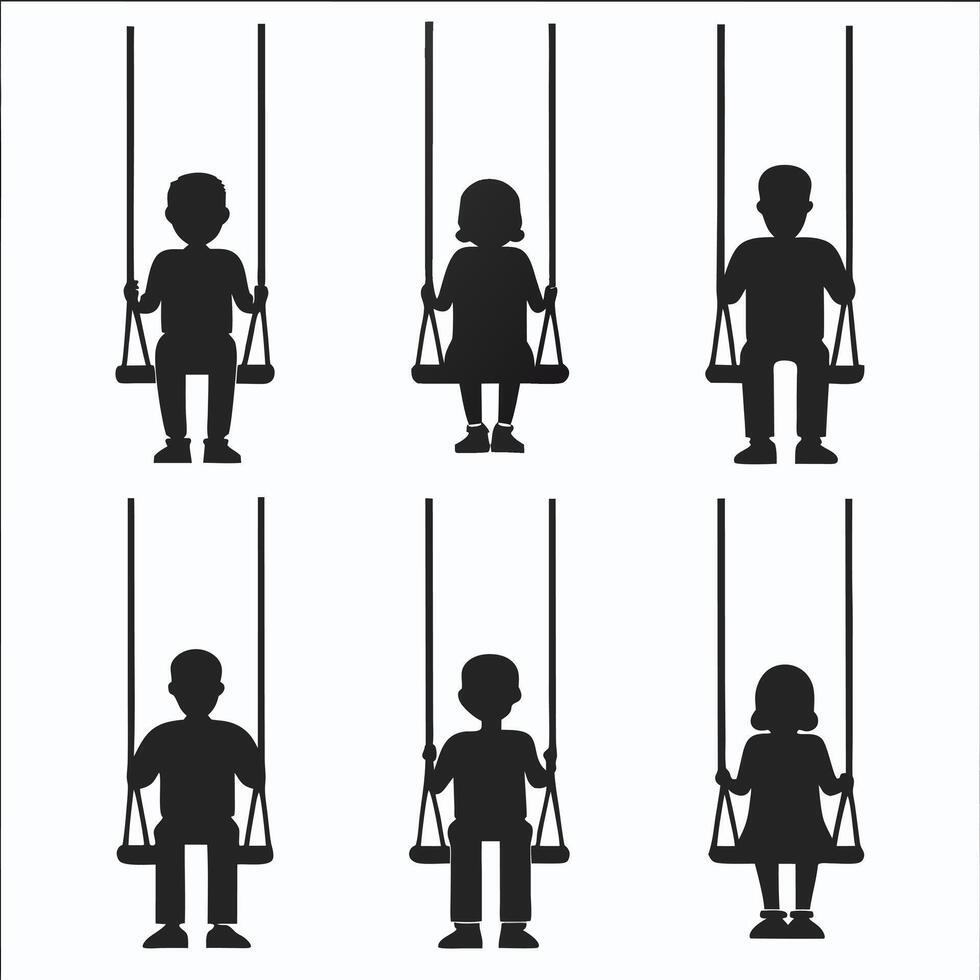 Silhouette of Children Sitting on Swings vector