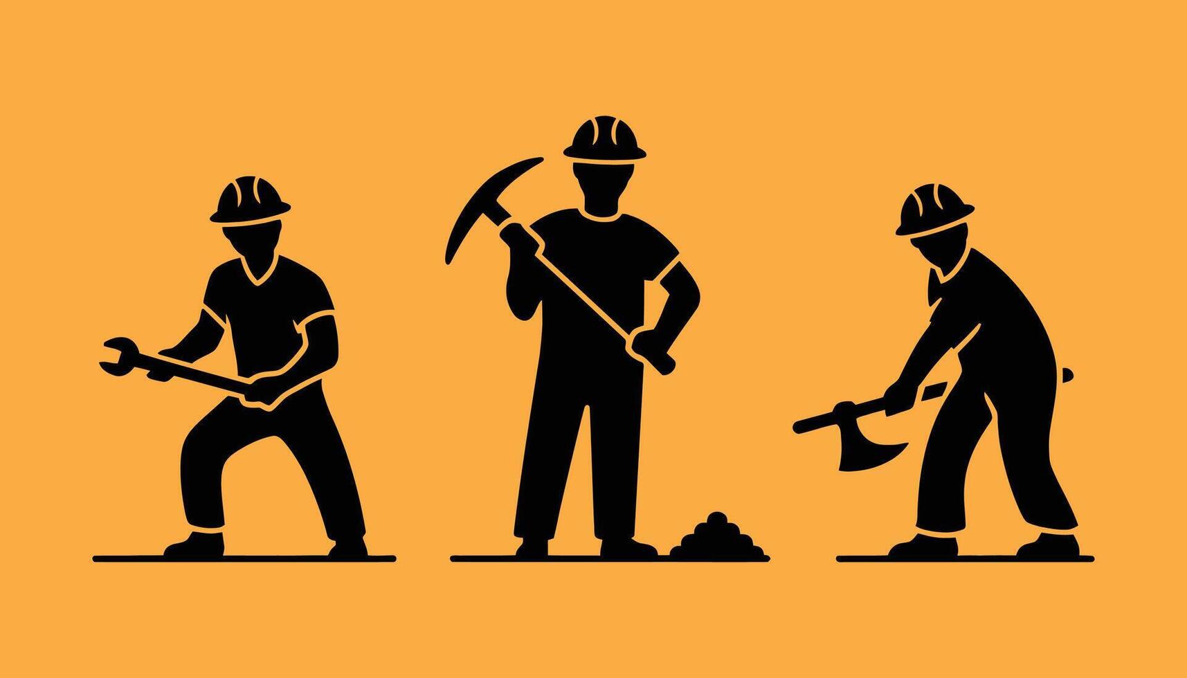 Construction Worker Silhouette , Laborer with Tools and Hard Hat vector
