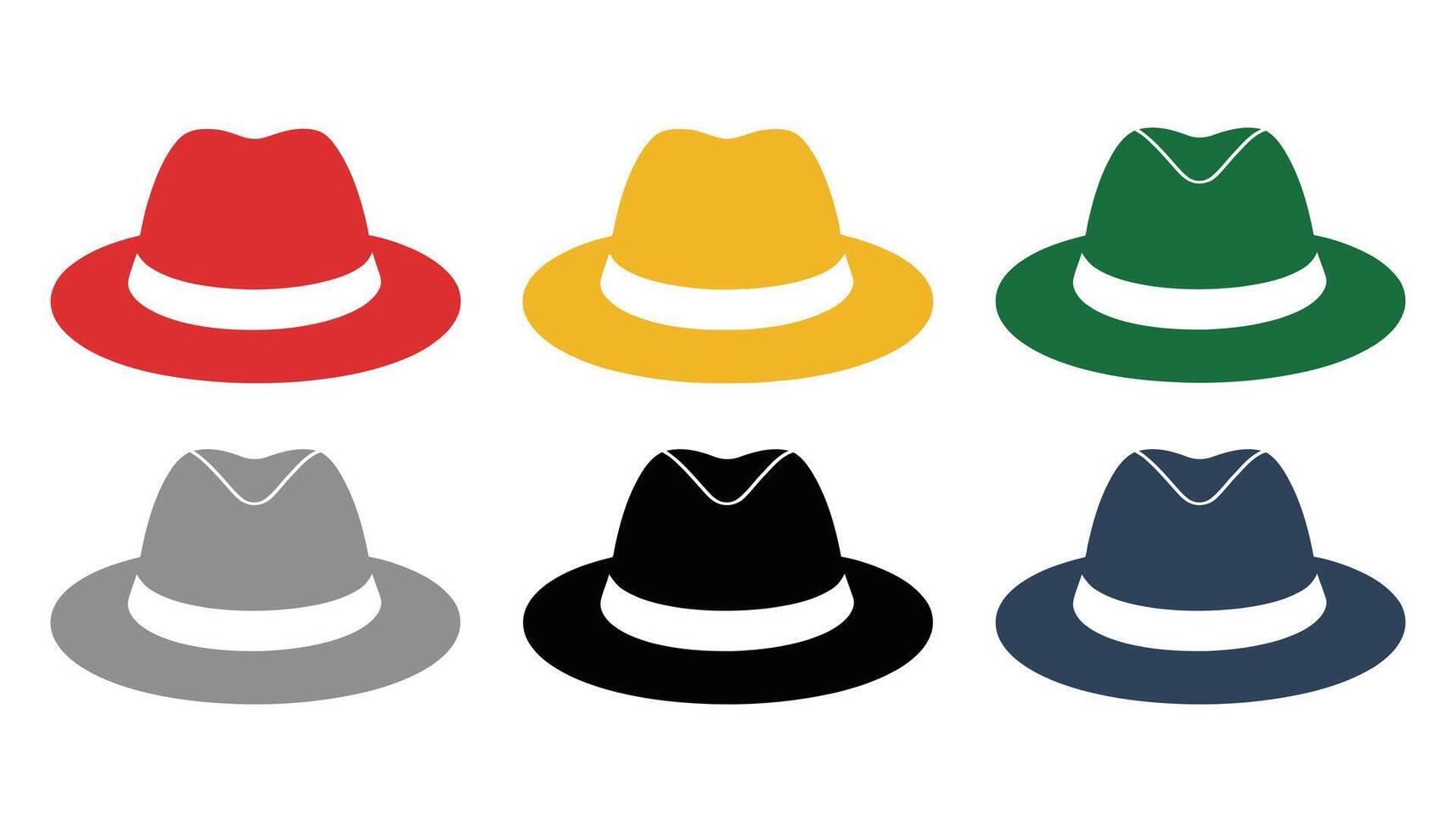 Colorful Fedora Hats in Red, Yellow, Green, and Black vector