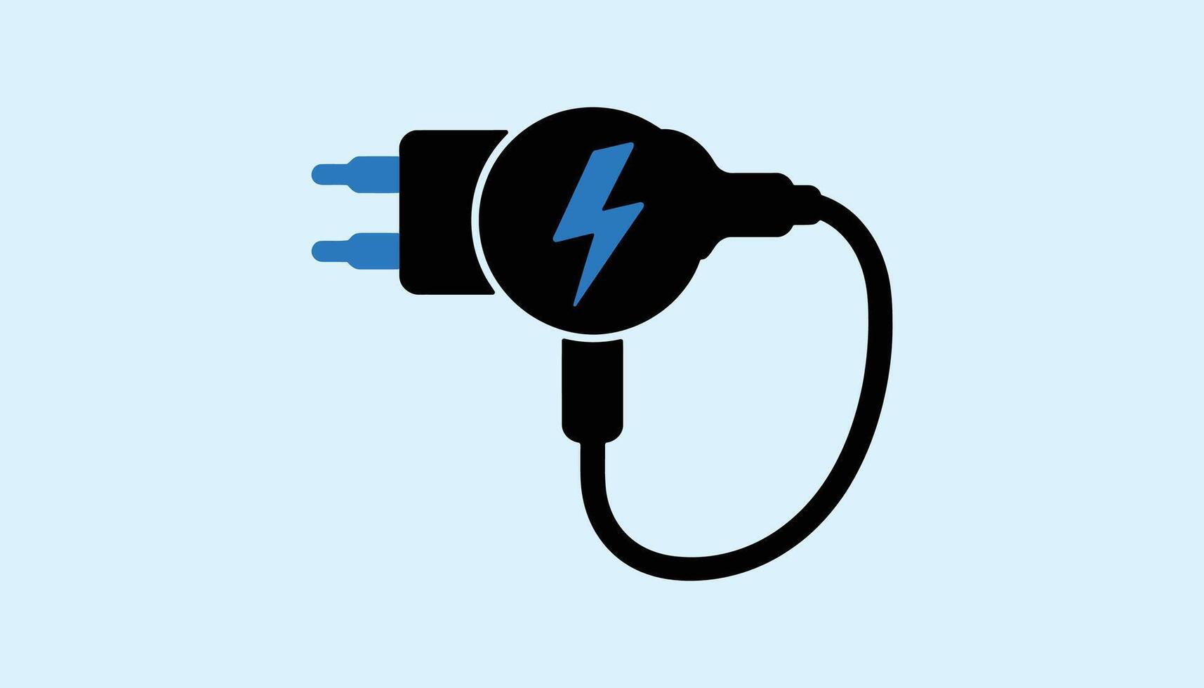 Electric plug icon with lightning bolt and power cable vector