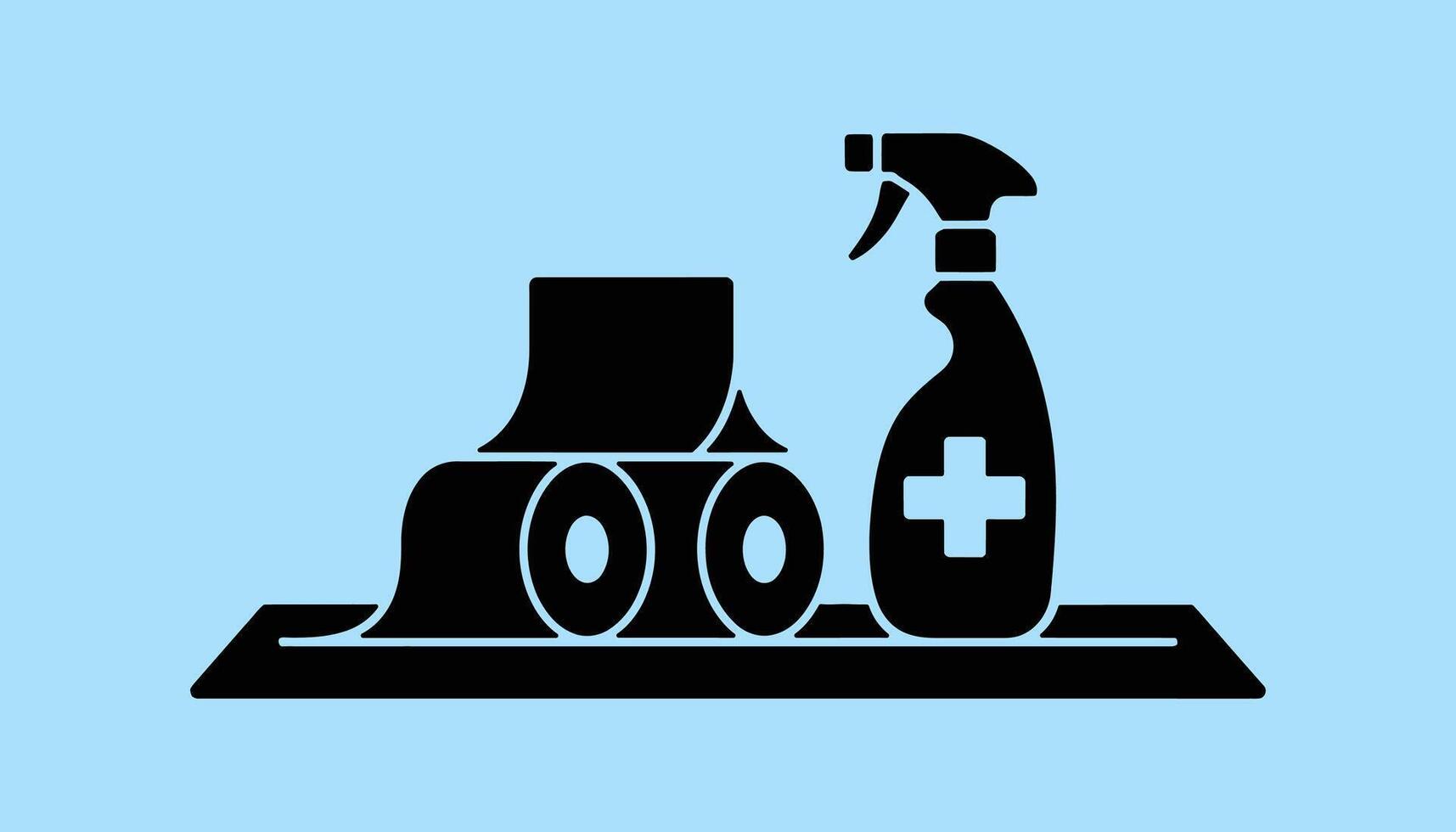 Cleaning supplies icon, disinfectant and toilet paper illustration vector