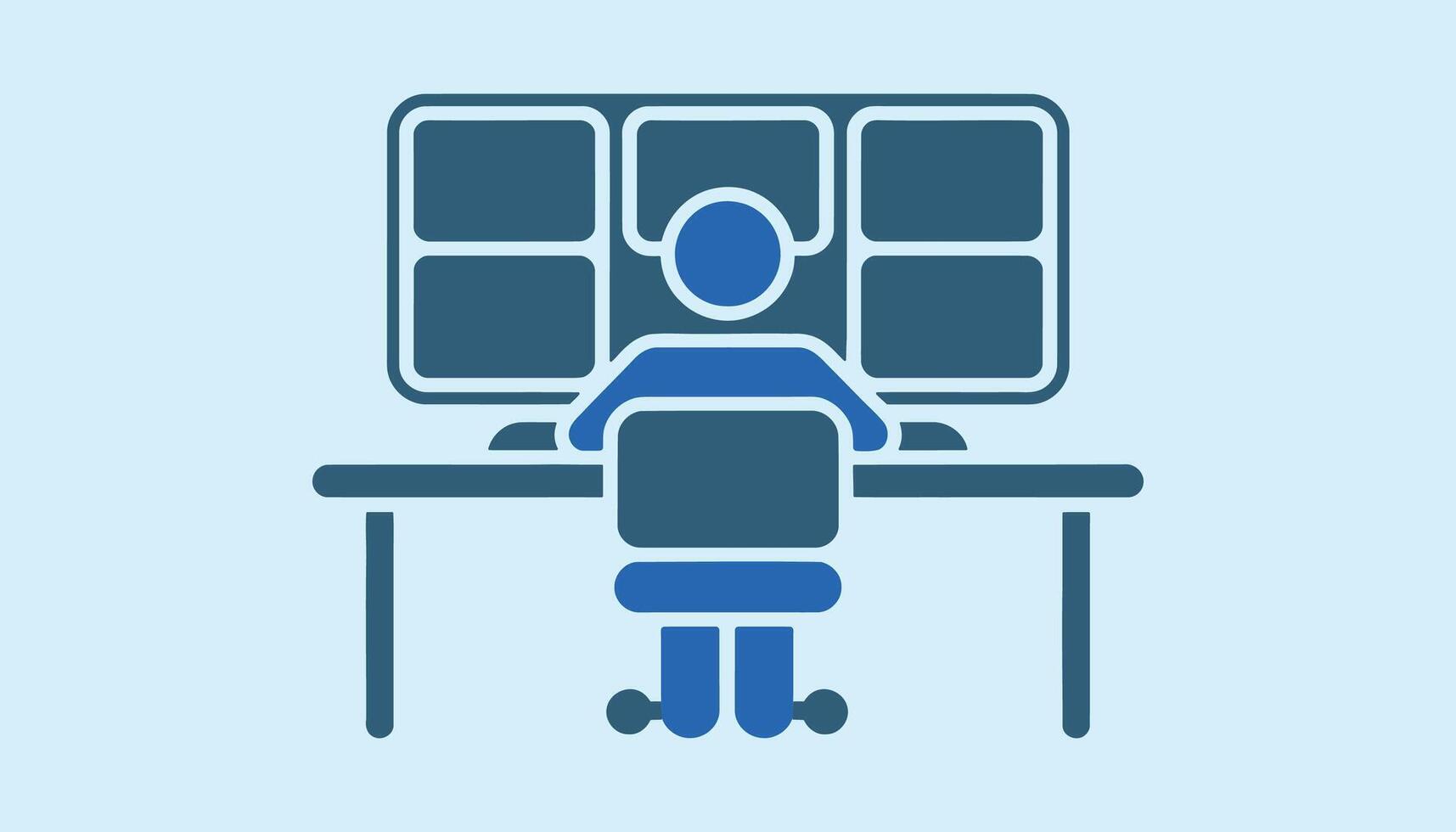 Person working at a computer with multiple monitors in office vector