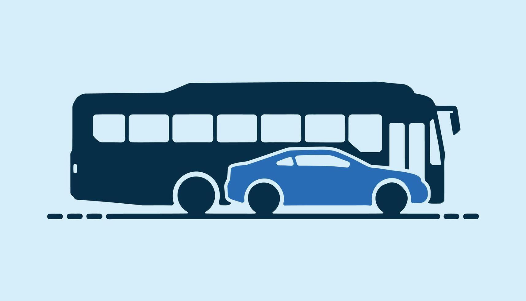 Bus and car illustration on the road design vector