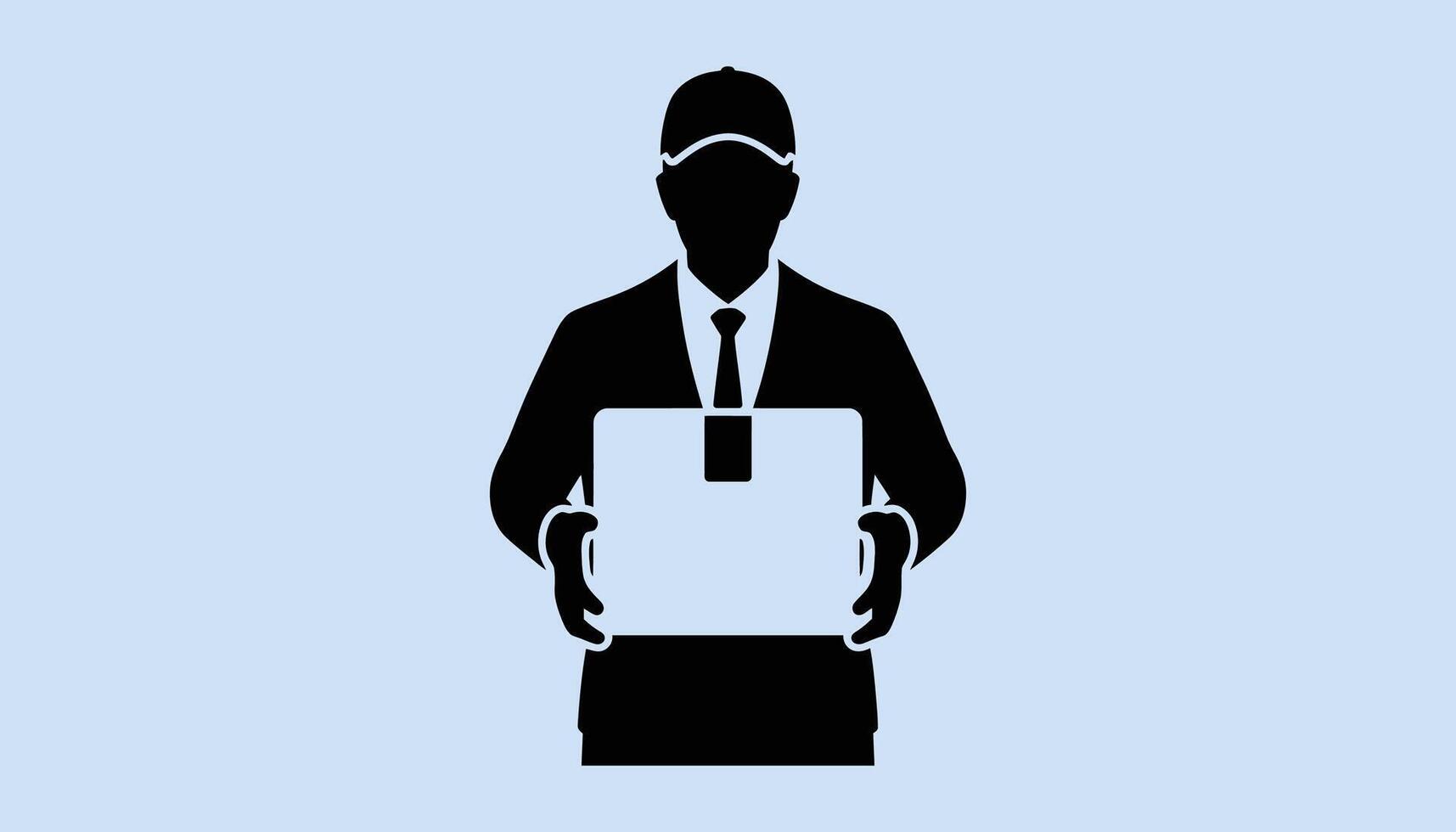 Delivery Worker in Suit Holding a Package Icon vector