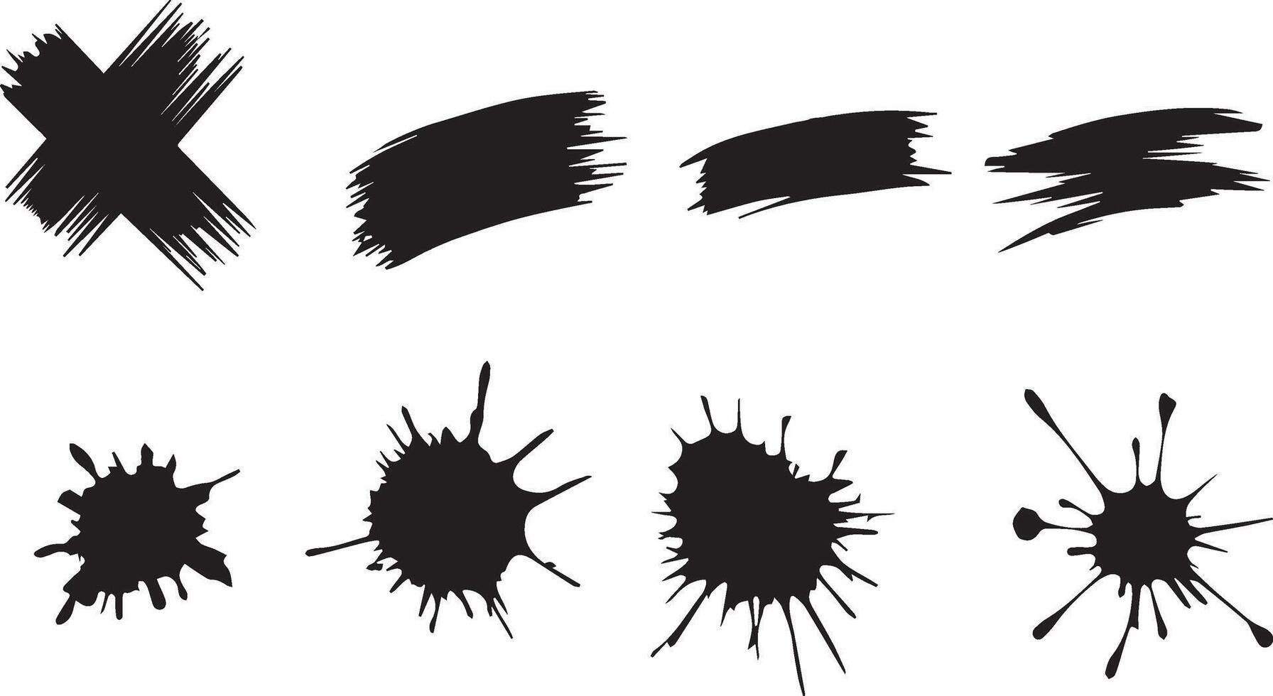 Dynamic Brush Strokes and Ink Splatter Silhouette Set vector