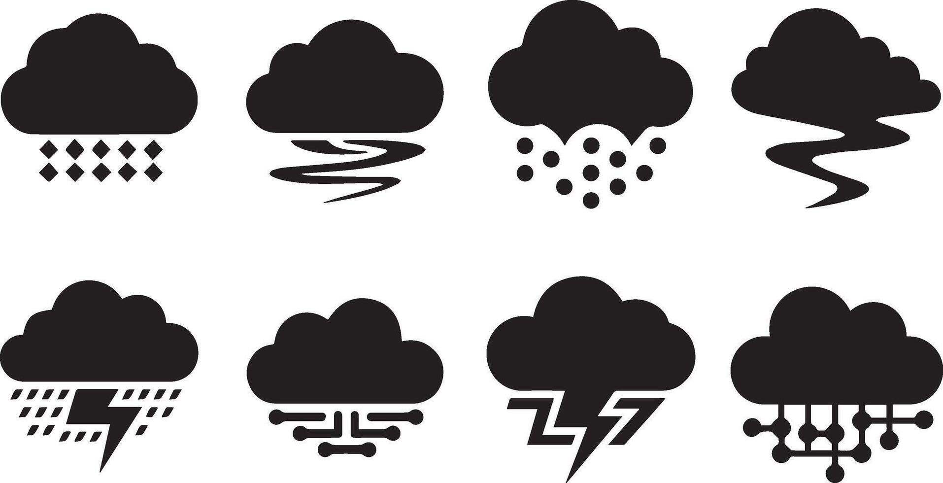 Minimal Cloud Silhouette Icon and Logo Illustration Set vector