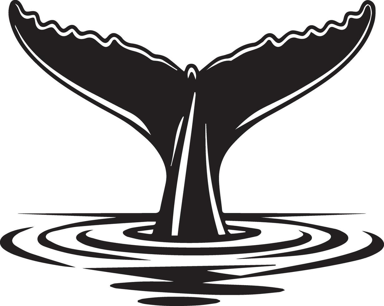 Whale Fluke Icon Silhouette Set of Tails Above Water Scene vector