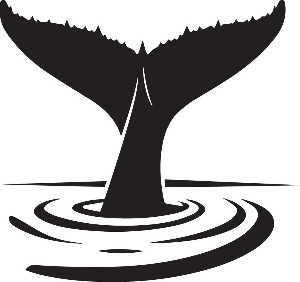 Marine Life Whale Tail Silhouette Above Sea Illustration Set vector
