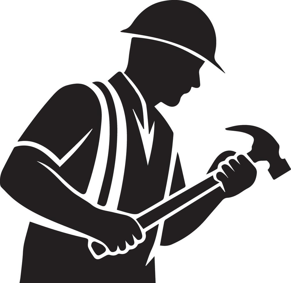 Construction Site Labor Icon Set with Tools in Silhouette vector