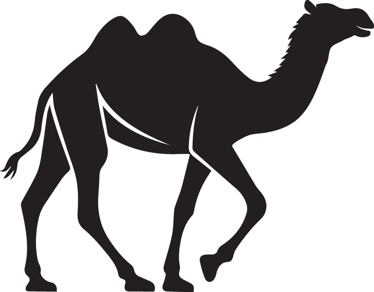 Walking Camel Silhouette with Sand and Landscape Graphic Elements vector