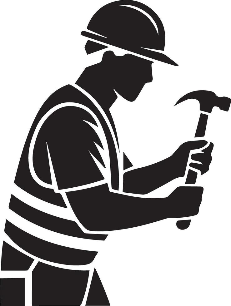 Construction Worker Equipment and Tools Icon in Silhouette Style vector