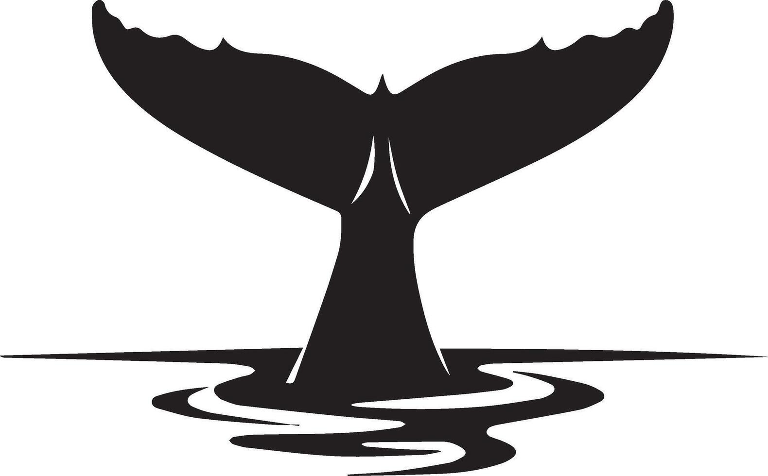 Whale Tail Splashing Above Ocean Water in Silhouette Style vector