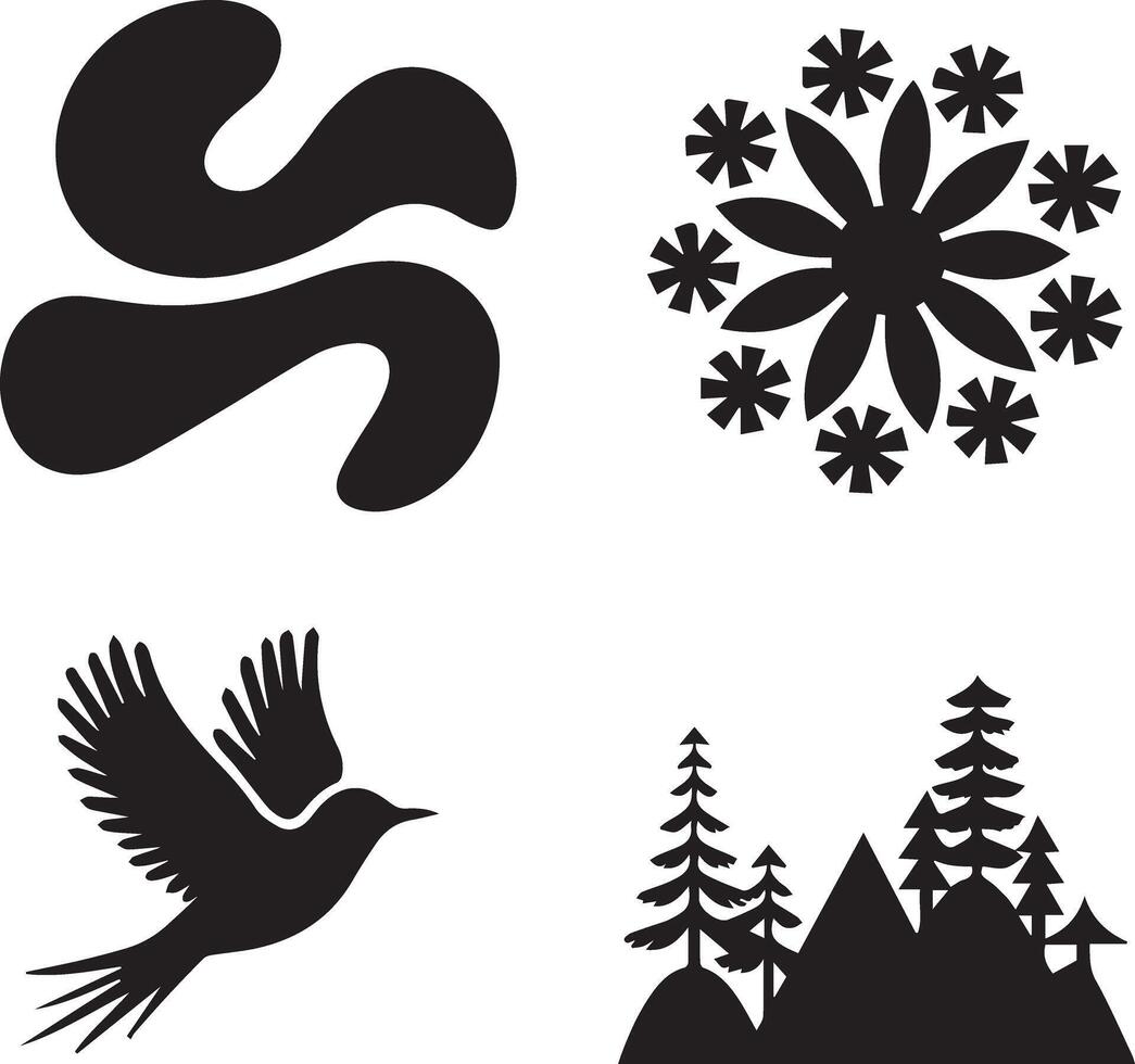 Nature Scene Silhouette Clip Art Collection vector