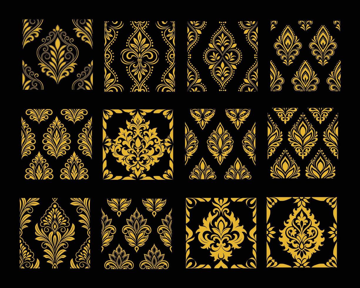 Golden ornamental patterns on black background vector