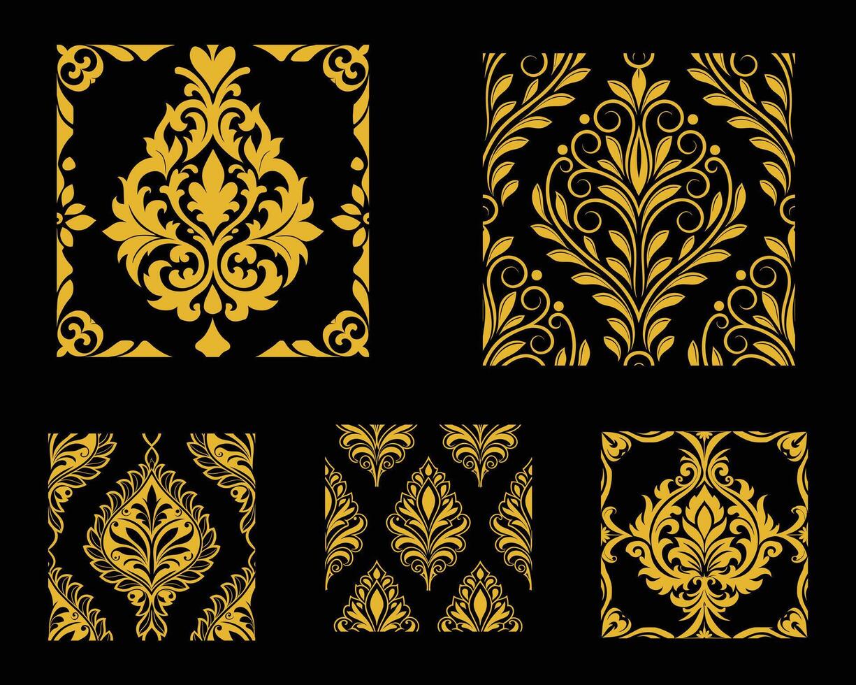 Golden damask patterns set vector