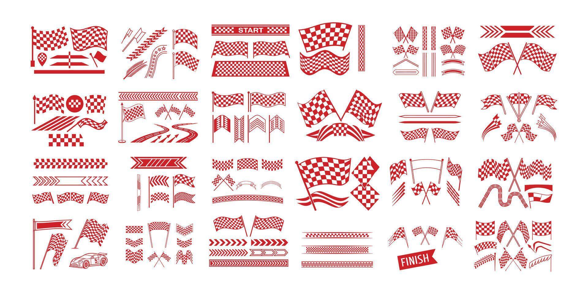Racing Stripe Set with Checkered Flags, Speed Lines . vector