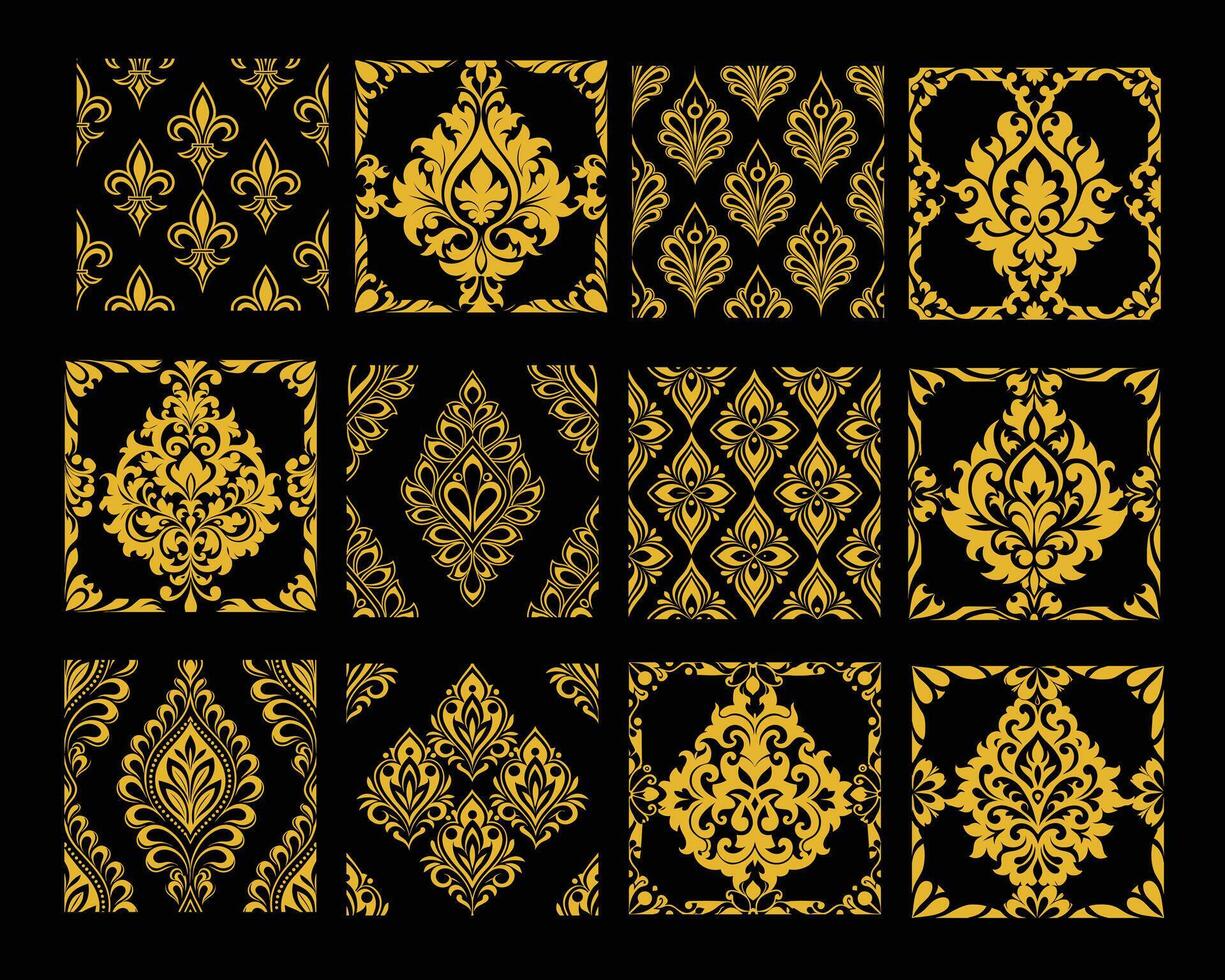 Golden thai ornamental patterns set vector