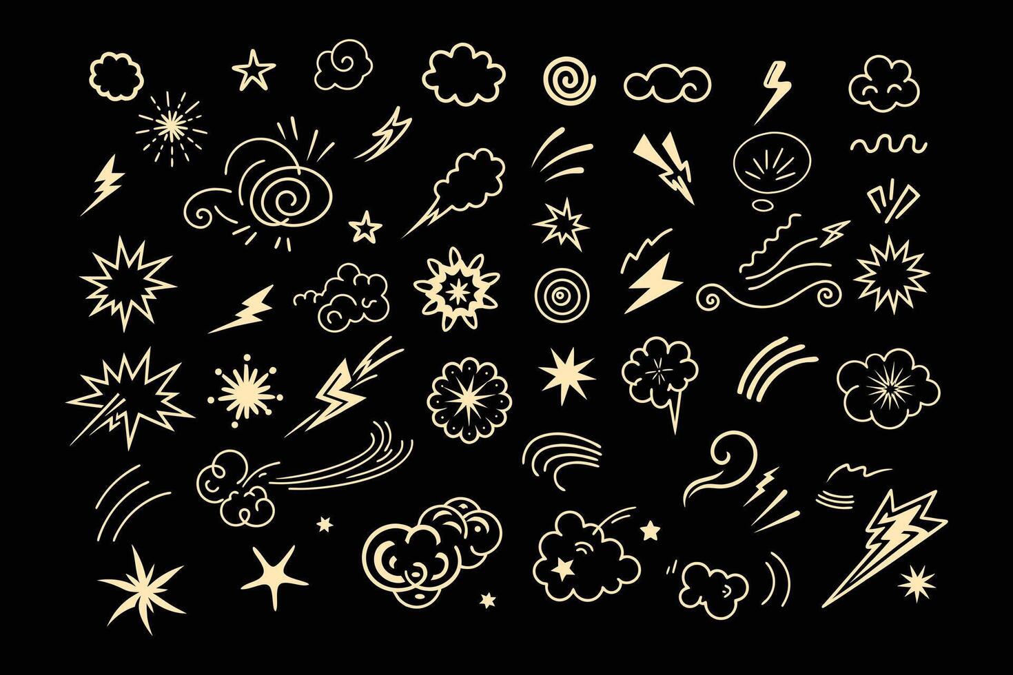 Anime Motion Line Elements Set Dynamic Speed, Impact, and Swirl Effects vector