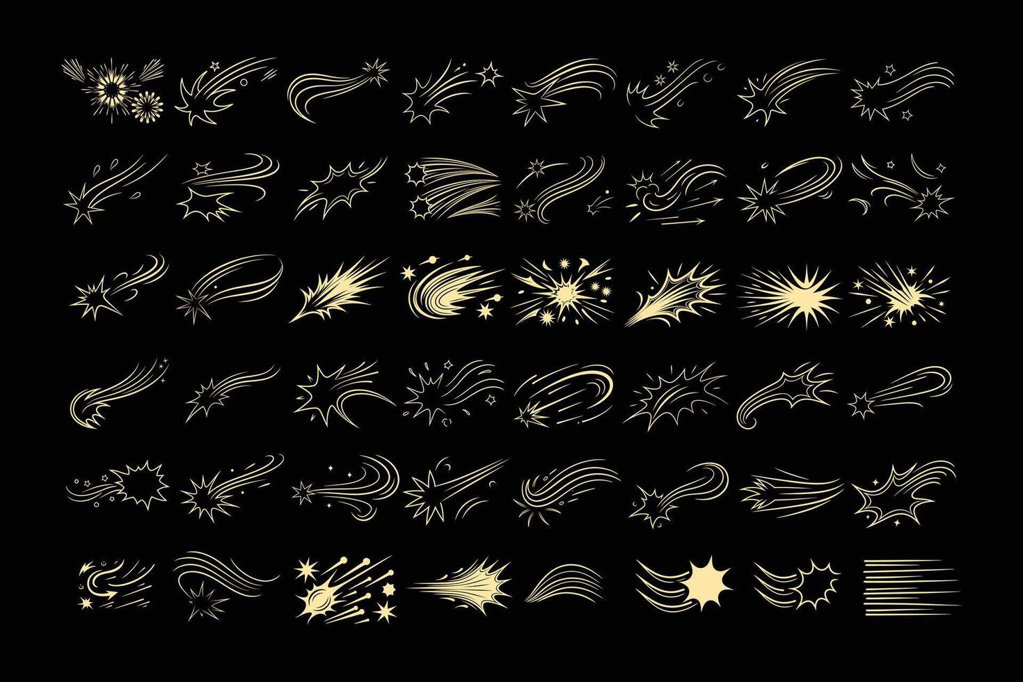 Anime Motion Line Elements Set Dynamic Speed, Impact. vector