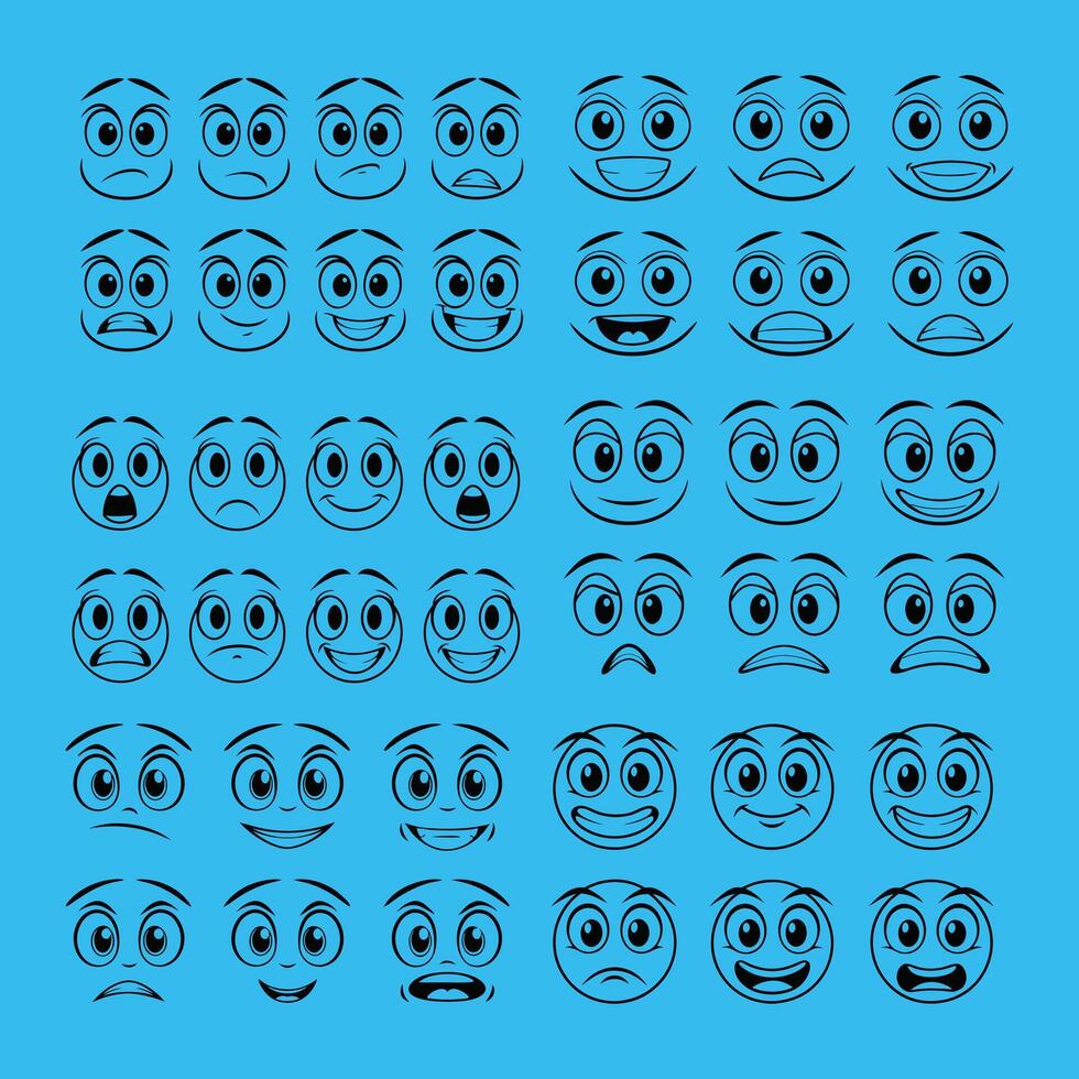 Cartoon Faces Set Abstract Mascots, Stickers, and Icons vector