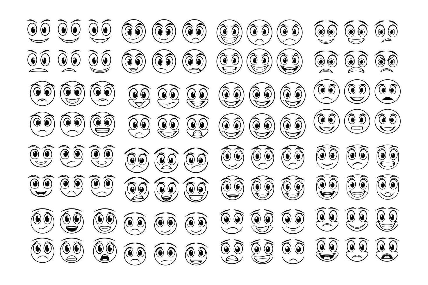 Cartoon Faces Set Abstract Mascots, Stickers. vector