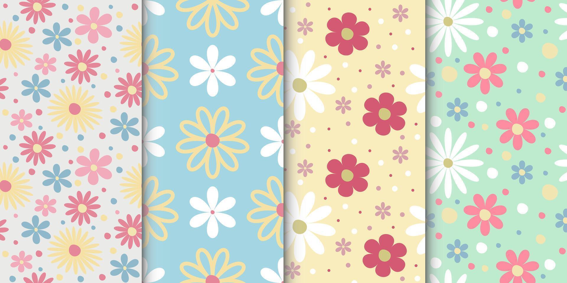 Collection of summer patterns with flowers vector