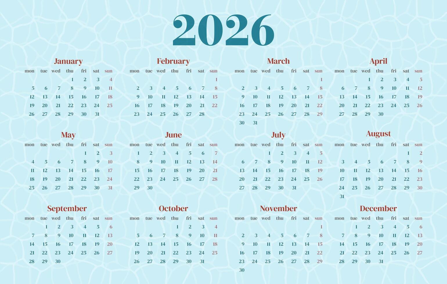 Calendar on background with water texture vector