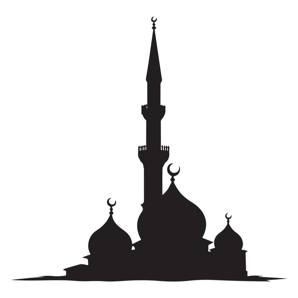 Silhouette of a mosque with a minaret and domes vector