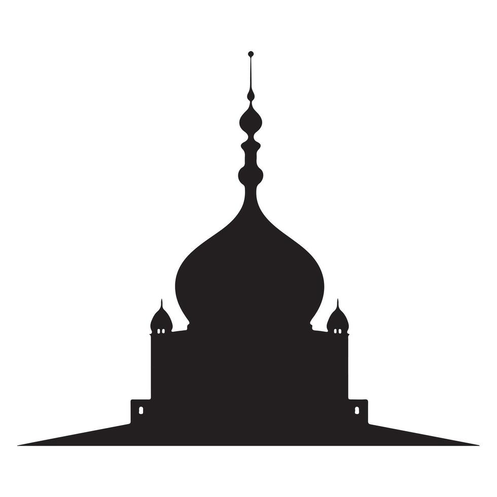 Silhouette of a mosque with a prominent dome and minaret vector
